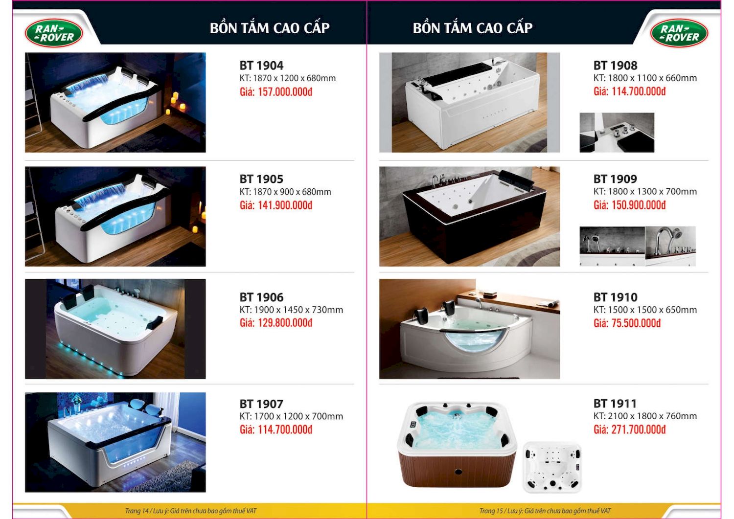 Thiết bị vệ sinh RANROVER Catalogue và Bảng giá mới nhất /Page 8